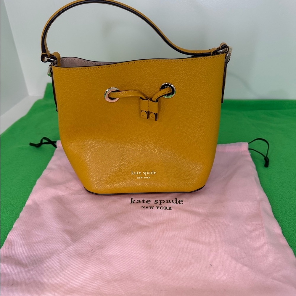 kate spade Yellow Pebbled Leather Drawstring Bucket Shoulder Bag